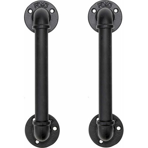 Ensemble de 2 Industriel Tuyau Poignée deTraction de Porte, Barre D'appui, Poignées de Porte de Grange， Antique Rustique En Fonte Pour Rampe, Noires，30 cm de Long (S(25D,27L), Noires) (1/5)