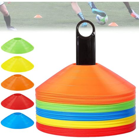 Juego de 50 conos de fútbol, marcadores de agilidad de plástico blando, 5 colores brillantes para el entrenamiento deportivo infantil. (1/5)
