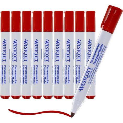 Marqueurs permanents, 10 pièces, rouge Marqueurs indélébiles Pointe ronde de 1,5 à 3,0 mm Rechargeables, résistants à la lumière, séchage rapide, indélébiles E-713006 00 (1/5)