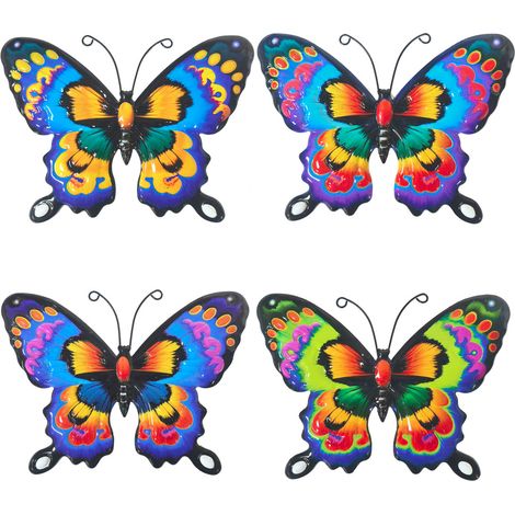 4 Stück Schmetterlings-Wanddekoration, Metall-Schmetterlings-Wandkunst, Metall-Schmetterling, Gartendekoration für den Außenbereich, für Garten, Hof, Zaun, Wohnzimmer, Schlafzimmer