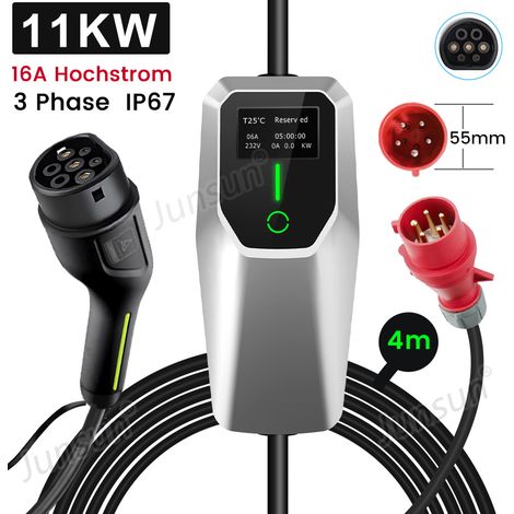 Hexinex Borne de recharge mobile pour véhicules électriques de type 2 11 kW, 16 A conforme aux normes CEE (1/5)