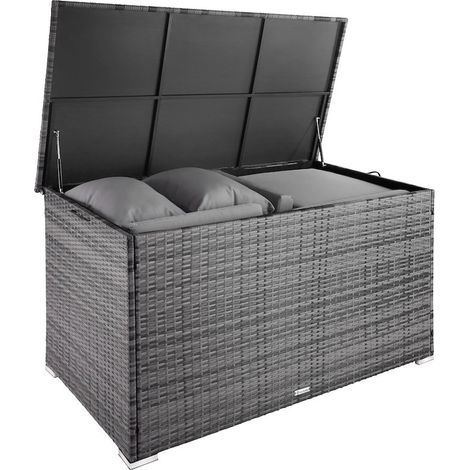 Très GRAND Coffre de jardin Gris en rotin synthétique 145cm 750 L (1/5)