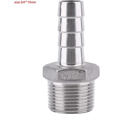 Raccord de tuyau mâle en acier inoxydable, embout cannelé (3/4" x 15 mm) (1/5)