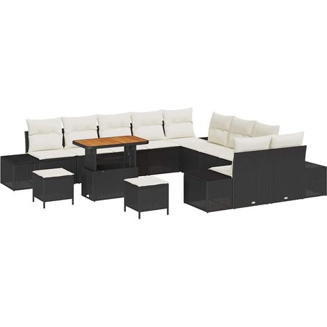 Garden Sofa Set with Cushion 13 pcs Black Poly rattan vidaXL