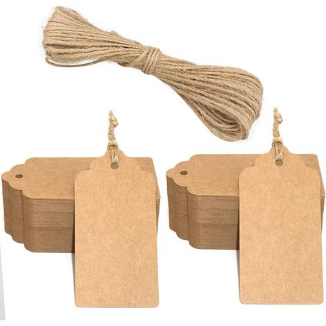 Étiquettes Papier Kraft, Marron Etiquette Cadeaux, 200PCS Etiquette Carton avec Ficelle de Jute, pour Mariage Noël Anniversaire Artisanat, 5x3cm