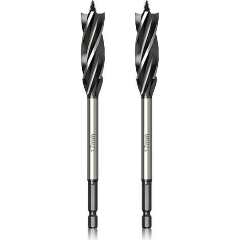 Professionnel Foret à Bois, 17mm x 165mm x 2Pcs Mèche à Tarière avce Auto-alimenté Pointe Pilote, 1/4 Pouce Tige Hexagonale Foret pour le Travail du Bois