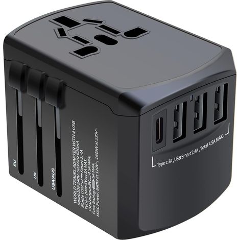 Adaptateur de voyage, adaptateur de prise universel pour les voyages dans le monde entier, adaptateur secteur international, convertisseur de prise avec 4 ports USB (1/5)