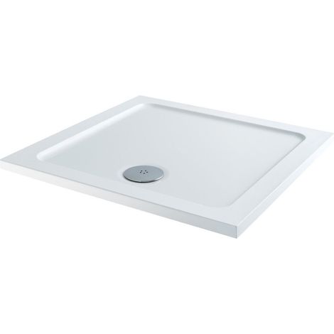 Modern Square Shower Tray 700x700mm Low Profile Lightweight White Includes Waste