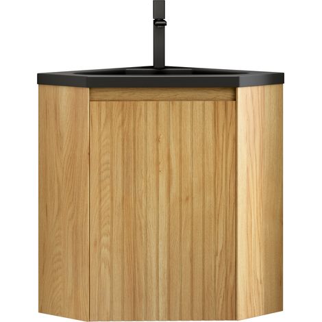 CHICFURN Mobile lavabo angolare bagno 54,5 x 38,5 x 50 cm nero e legno naturale, preassemblato (1/5)