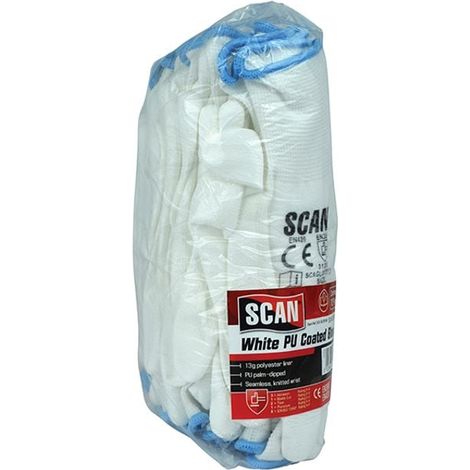 White PU Coated Gloves, Size Large (9), Pack of 12 - Model 5004W, Durable and Comfortable for Industrial Use