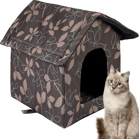 Maison extérieure pour chat résistante à l’hiver, niche étanche pour chat errant, taille M, marron (1/5)