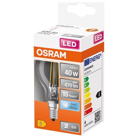 LED Sphärisch Klar Kabel 4W E14 470lm 4000K Kalt Box - Ledvance GP