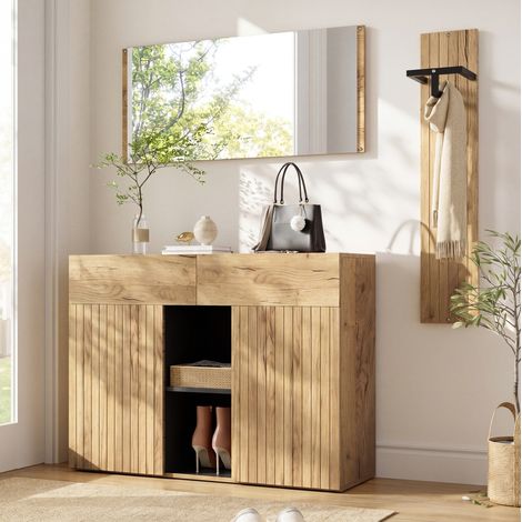3-teiliges Garderoben-Set 125 x 35 x 178 cm, MDF/Spanplatte Natur/Schwarz – MEUBLIV (1/5)