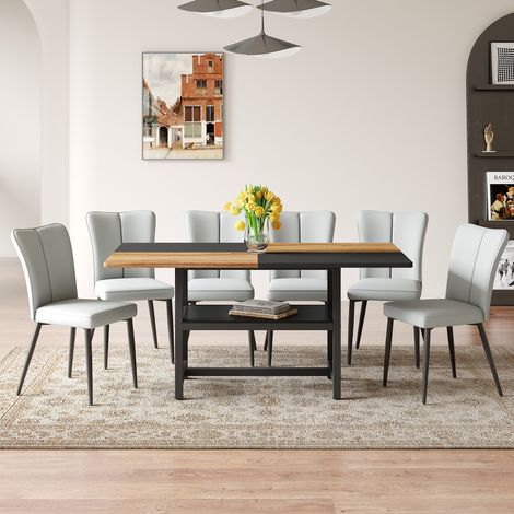 Set tavolo da pranzo 160 cm con ripiano 6 sedie in PU grigio chiaro gambe in metallo MODENUIT (1/5)