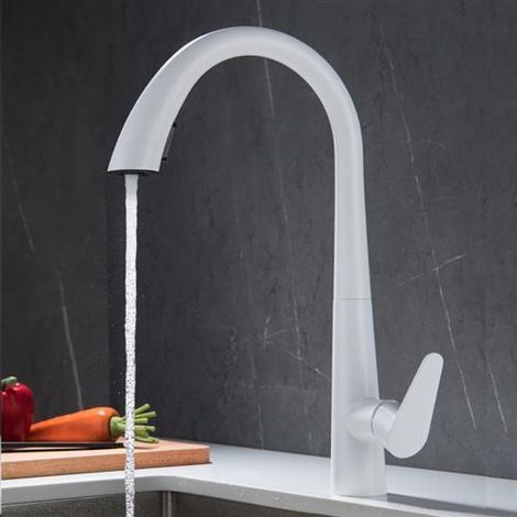 Rubinetto da cucina con doccetta estraibile. Rubinetto monocomando girevole a 360°, acqua calda e fredda, disponibile in acciaio inox bianco. (1/5)
