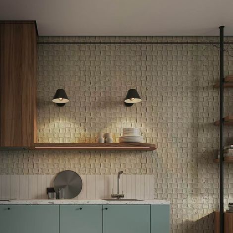 Caja 2 uds (1.78 m²) Calora Piedra Flexible Tessera — Panel pared Mosaico Travertino 3D 146x61 cm, lámina mineral MCM, interior/exterior, sin obra (1/5)