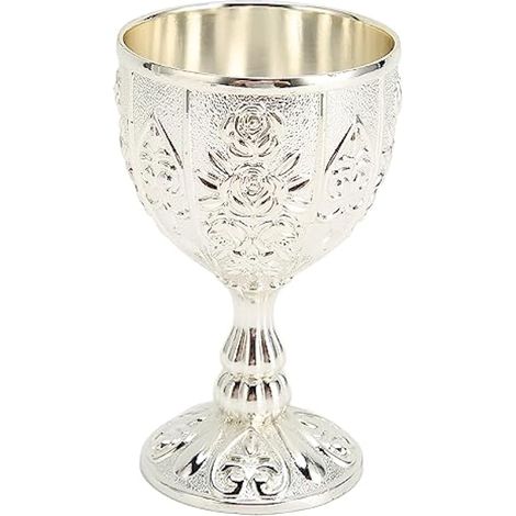 Verre à vin en métal gaufré, verres à liqueur vintage en métal, verre à vin à motif floral vintage, verre à vin en métal aux détails exquis, idéal comme cadeau pour la maison (argenté) (1/5)