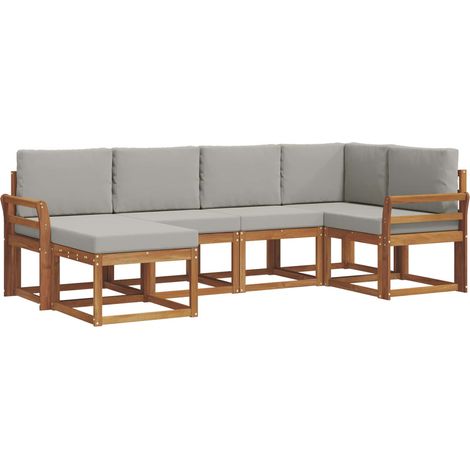 Outdoor-Sofagarnitur mit Kissen 6 pcs Natürlich und Hellgrau vidaXL