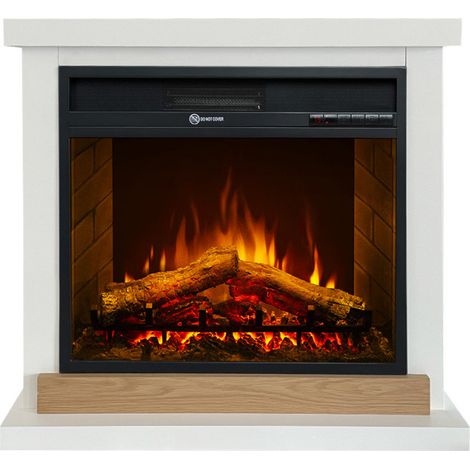 Camino elettrico caminetto da terra Stoccolma in legno bianco L75xP28xH70 cm