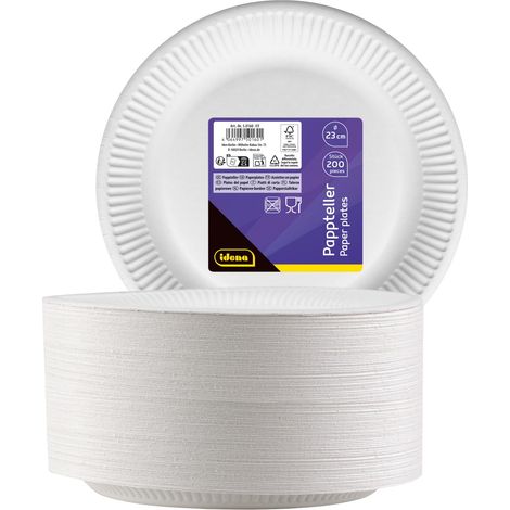 Assiette de fête Blanc, 200 pièces, 23 cm, Assiette en Carton 100% compostable, pour Les fêtes, barbecues et Pique-niques (1/5)