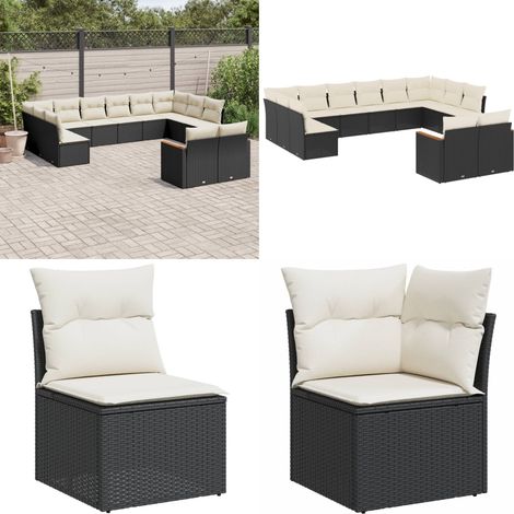 Salon de jardin 12 pcs avec coussins noir résine tressée - Ensemble Salon De Jardin - Mobilier Extérieur - Meubles De Jardin - Salon De Jardin Pliable - Chaise Longue - Home & Living (1/5)