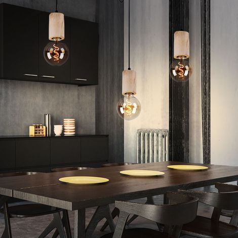 Lampada a sospensione lampada a sospensione lampada a sospensione lampada da sala da tavolo da pranzo, 3 lampadine casa di campagna, legno naturale metallo nero, prese E27, DxH 35x160cm (1/5)