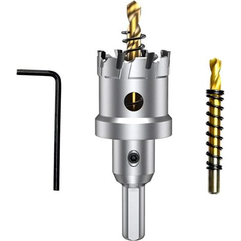 32mm Scie à Cloche en carbure de tungstène, TCT Foret de scie trépan avec 2 forets pilote plaqués titane pour acier inoxydable, feuille, métal (1/5)