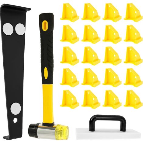 23 Stück Laminat Verlegeset, Laminat Werkzeug Set mit 20x Montagekeile, 1x Schlagklotz, 1x Auslegerhaken, 1x Doppelseitiger Hammer, Professionelle Laminatboden Klicksystem zum Bodenverlegung (1/5)