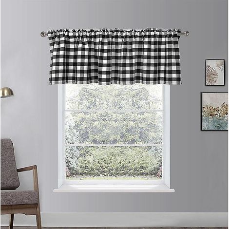 Lot de 2 cantonnières à œillets à carreaux Buffalo Nior2, motif champêtre rouge et noir, 130 x 40 cm, décoration pour rideaux de cuisine (1/4)