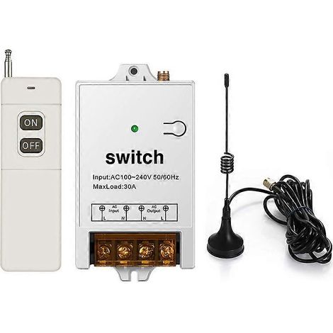 Interrupteur à distance, portée de 1500 mètres, relais RF 110 V/120 V/240 V/40 A CA, compatible avec l'interrupteur à distance du moteur de pompe à eau. (1/4)