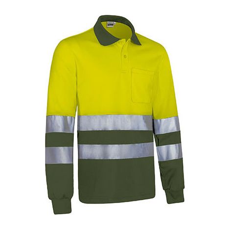 Polo térmico de Alta Visibilidad bicolor de manga larga y bolsillo SNAKE S Amarillo flúor / Verde militar (1/3)