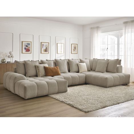 BOBOCHIC - Canapé panoramique convertible coffre EVEREST tissu chiné Angle gauche  Taupe (1/5)
