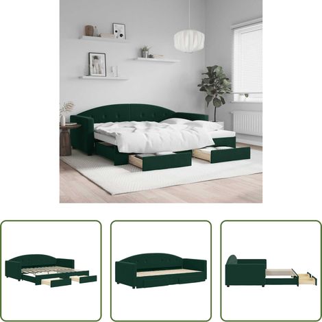 vidaXL Schubladenbett - Tagesbett Ausziehbar mit Schubladen Dunkelgrün 90x200 cm Samt (1/5)