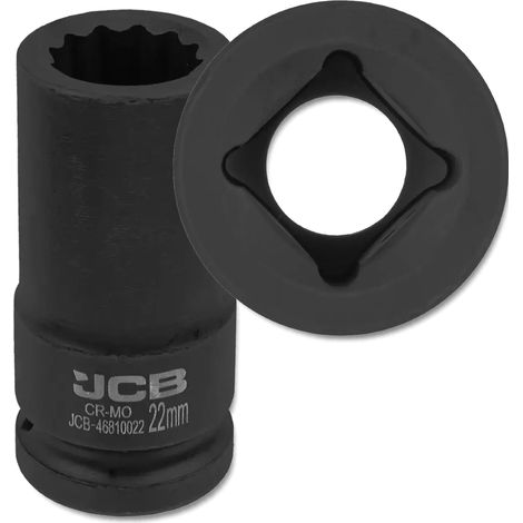 Chiave a bussola a impatto profonda JCB da 3/4" in acciaio Cr-Mo a 12 punte da 22 mm