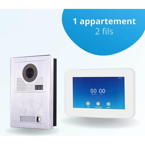 Portier interphone vidéo MODERN 2 Fils - 1 appartement - 1 écran tactile connecté 7" blanc