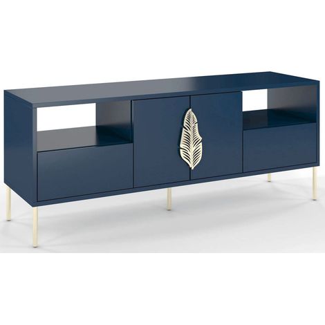 Meuble télévision Merlin 136 x 40 x 60 cm Bois - Bleu marine et doré (1/5)
