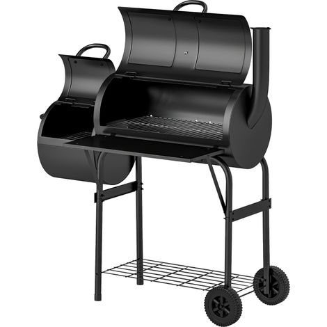 Holzkohlegrill aus Stahl BBQ Smoker mit Deckel Thermometer Räder Ablage fahrbar Grillwagen mit Luftzufuhr Kohlewanne, Kohlegrill Kohlegrillwagen für Barbeque Camping, Garten 109x60x120 cm