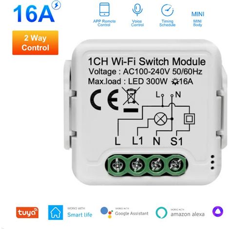 Tuya Smart Switch Wi-Fi Universale per Luci 1 Canale 16A