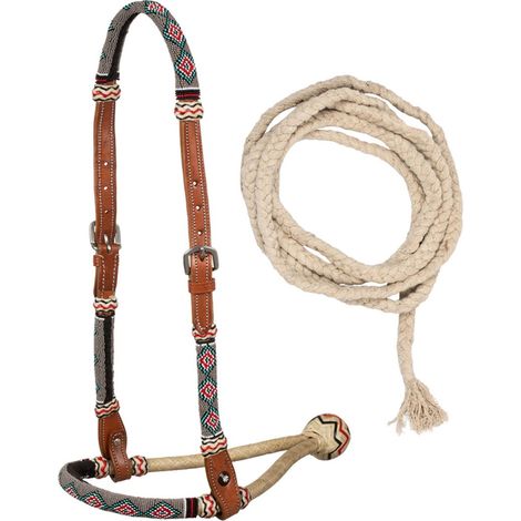 Bosal set western in cuoio decorato con perline e mecate in cotone