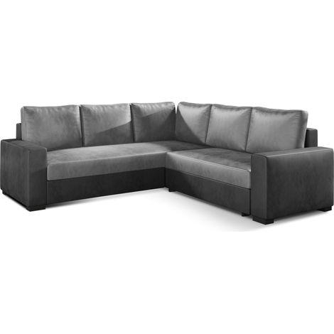 Canapé d'angle convertible velours gris clair et foncé Travor 235cm (1/5)