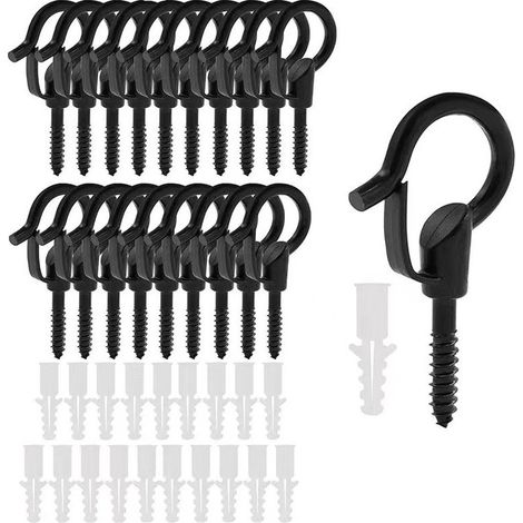 (Schwarz) Packung mit 20 Schraubhaken, Deckenschraubenhaken, Haken für den Innen- und Außenbereich, Weihnachtsbeleuchtung, Außenkabel