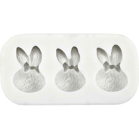 Moules à gâteau en silicone forme lapin de Pâques 3 cavités, accessoires de décoration pâtisserie DIY (1/4)
