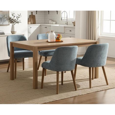 Esszimmerstühle 4er Set Chenille mit Lendenstütze, Polsterstühle mit Holzbeinen, Blau (1/5)
