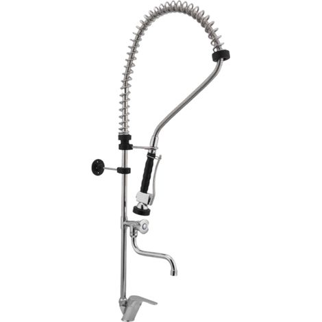 Bagnoclic – Mitigeur de cuisine industriel en laiton chromé – Double sortie orientable et douchette – Fixations murales incluses – 115 cm x 35 cm