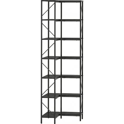 Libreria ad Angolo 60x60x198 cm a 7 Ripiani StileIndustriale Telaio in Metallo Effetto Legno Nero (1/5)