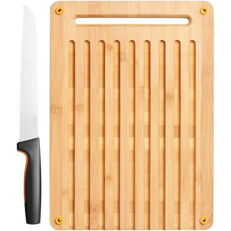 SET DE CUCHILLO PARA PAN + TABLA DE CORTAR FISKARS FORMA FUNCIONAL