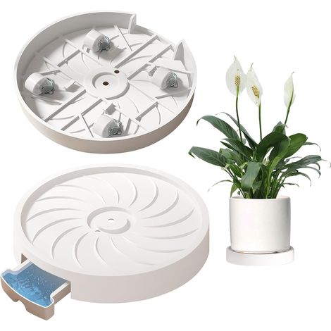 Deux supports pour plantes, plateaux ronds de 33 cm pour pots de fleurs, avec roues dissimulées et réservoir d'eau, renforcés,base de pot de fleurs