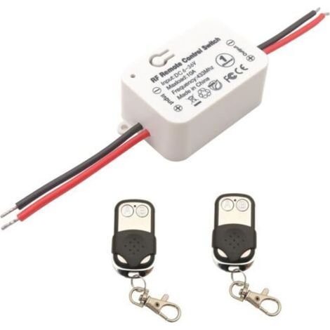 DC 12V 24V Interrupteur de télécommande sans fil 10A 1 canal 433Mhz RF Relais Récepteur avec 2 émetteurs Porte-clés, pour lumière/serrure électronique, facile à installer (1/5)