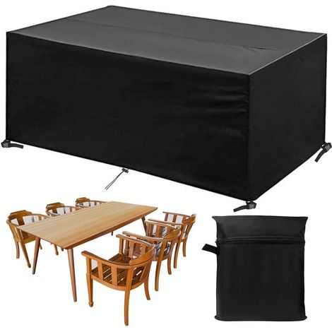 Housse Salon de Jardin Extérieur, Bâche Table Meuble Imperméable, Protection pour Mobilier de Jardin Rectangulaire, Coupe-Vent Tissu Oxford 420D avec Corde Boucle Verrouillage (200X200X80cm), (1/5)