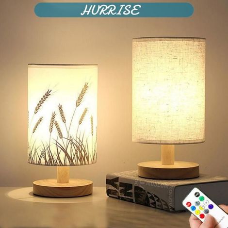 Lampe de table de chevet Lampe de table de chevet LED à intensité Lampe de table de nuit USB en bois massif avec abat-jour (1/4)